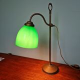 Lampe de bureau Art déco en laiton et opaline verte, 1920-30