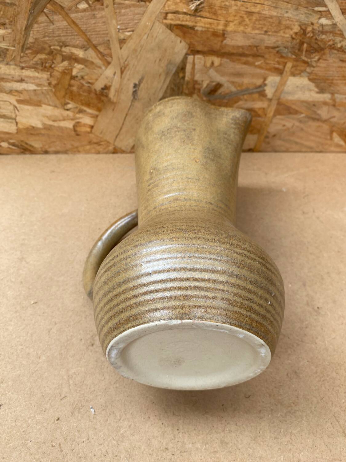 Old pitcher digoin stoneware beige made in france vintage