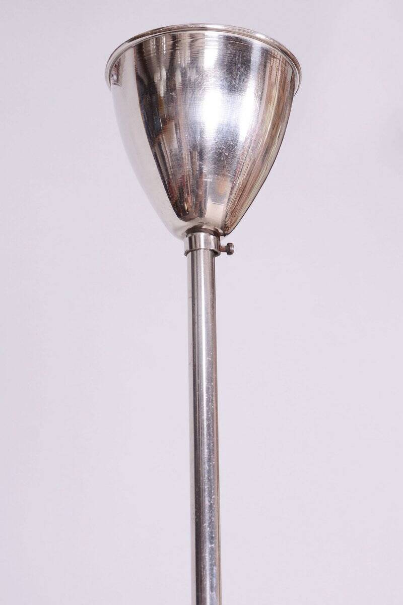 Czech Bauhaus Pendant in Chrome-Plated Steel and Milk Glass, 1930s