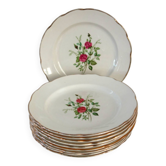 Lot of 10 flat plates, Maintenon model, Gien, vintage