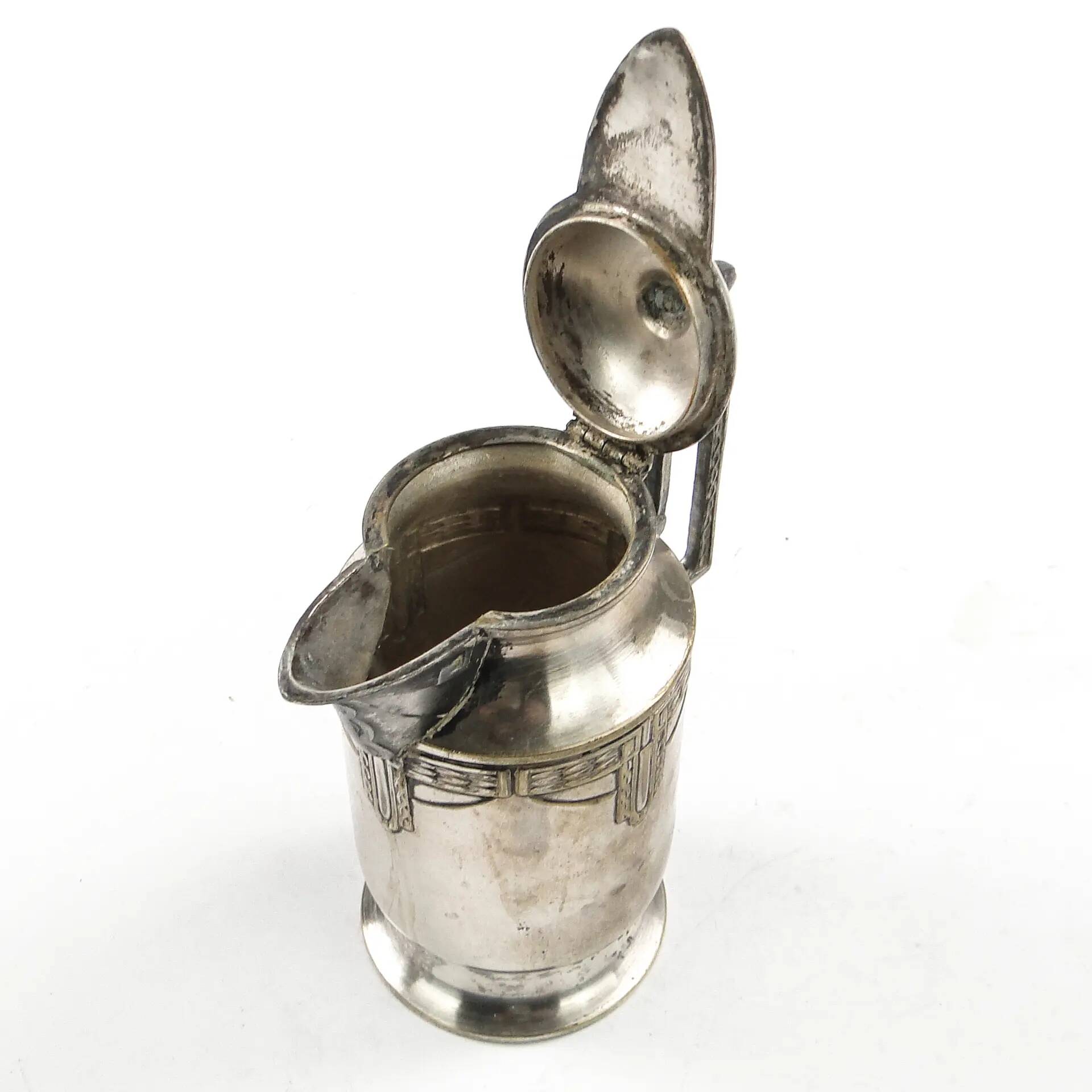 Art Nouveau oil jug, silver-plated brass, pewter, Germany, early 20th century