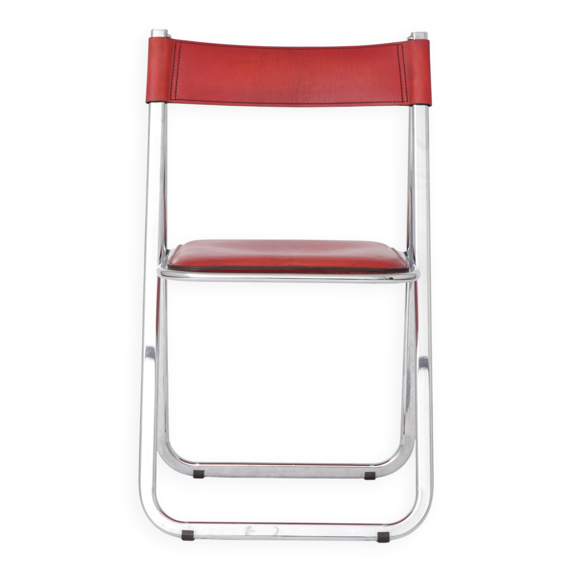 Tamara Folding Chair by Arrben Italy 1970s | Chrome Frame & Red Leather |