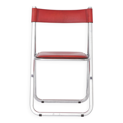 Chaise pliante Tamara par Arrben, cadre en chrome et cuir rouge, Italie années 1970