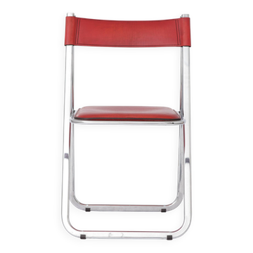 Tamara Folding Chair by Arrben Italy 1970s | Chrome Frame & Red Leather |