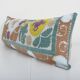 10" x 30" Lumbar King Bed Vintage Cotton Suzani Pillow Cover, Exquisite White Washed Colorful