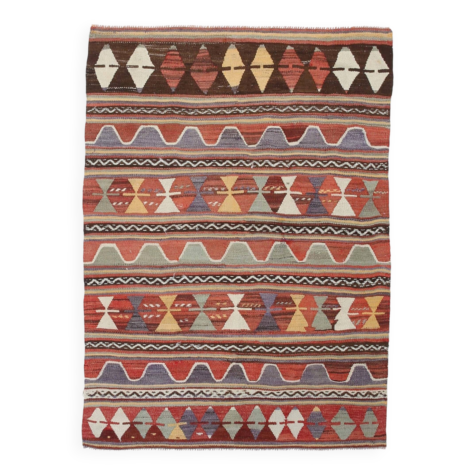 4x6 Green & Red Geometric Vintage Kilim Rug, 123x169Cm
