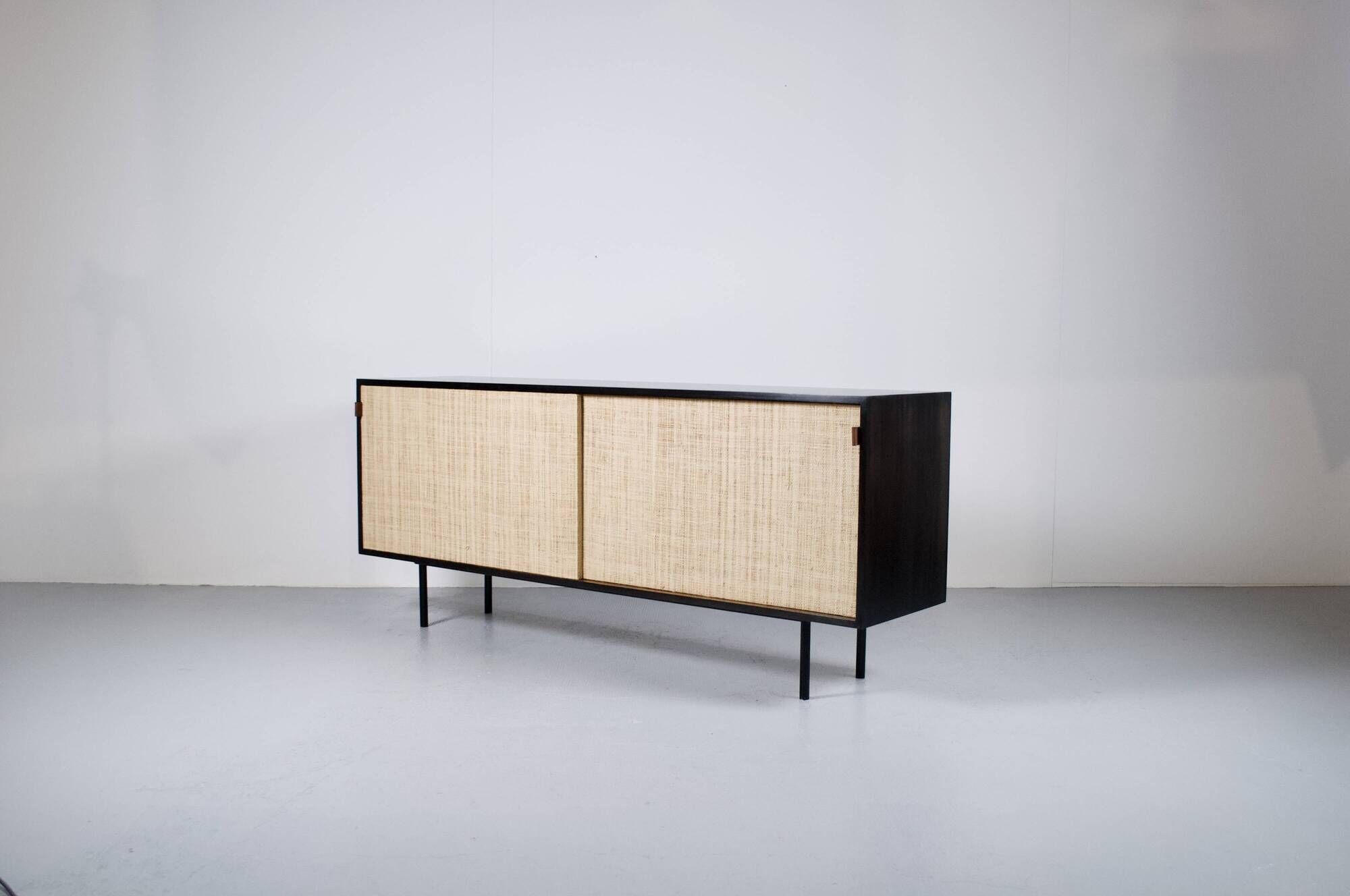 ENFILADE FLORENCE KNOLL MODEL 116 WOOD LEATHER AND RATTAN 1960