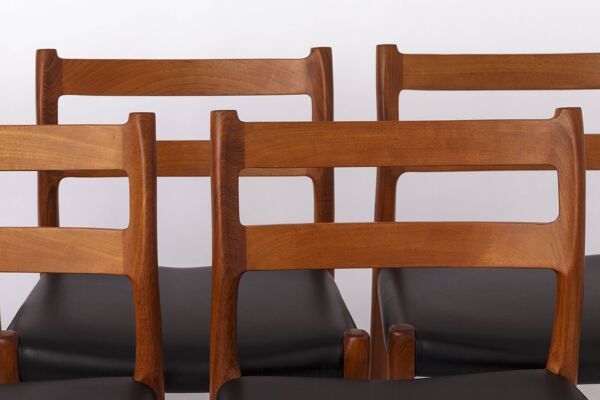 Ensemble de 5 chaises Niels Otto Møller modèle 84 – Chaise de salle à manger danoise en teck et cuir
