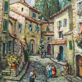 Oil on canvas "Grimaud Village" by HL