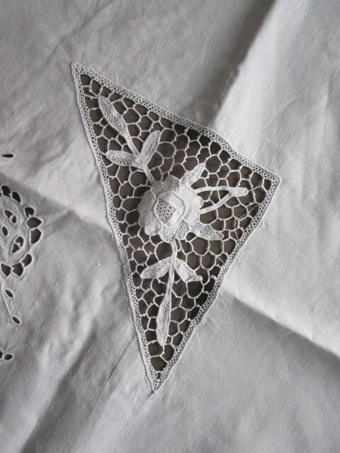 Old embroidered tablecloth 145x135cm
