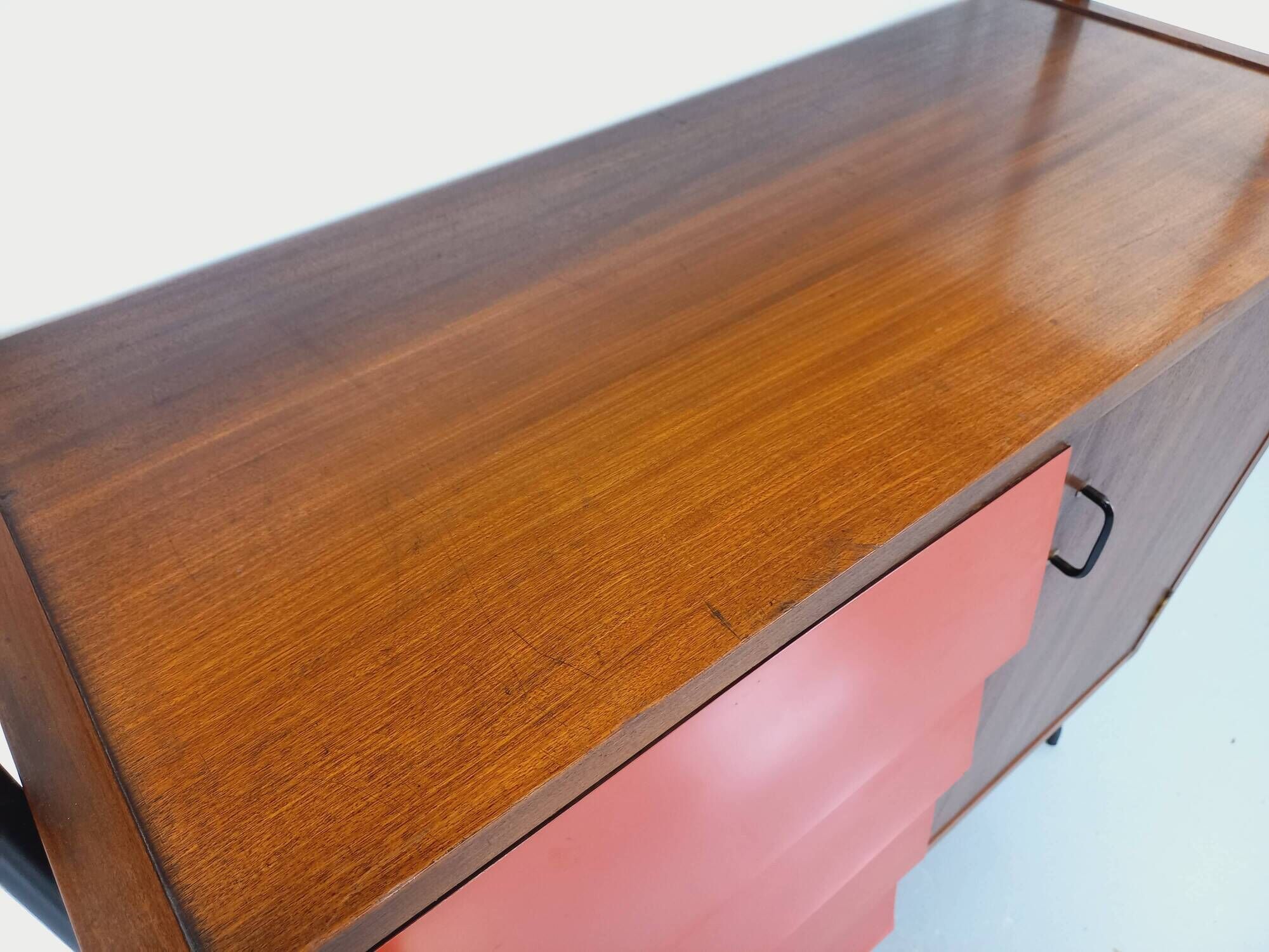 Vintage Italian modular bookcase in teak, metal and melamine