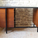 Desk 60s in metal wood and imitation leather