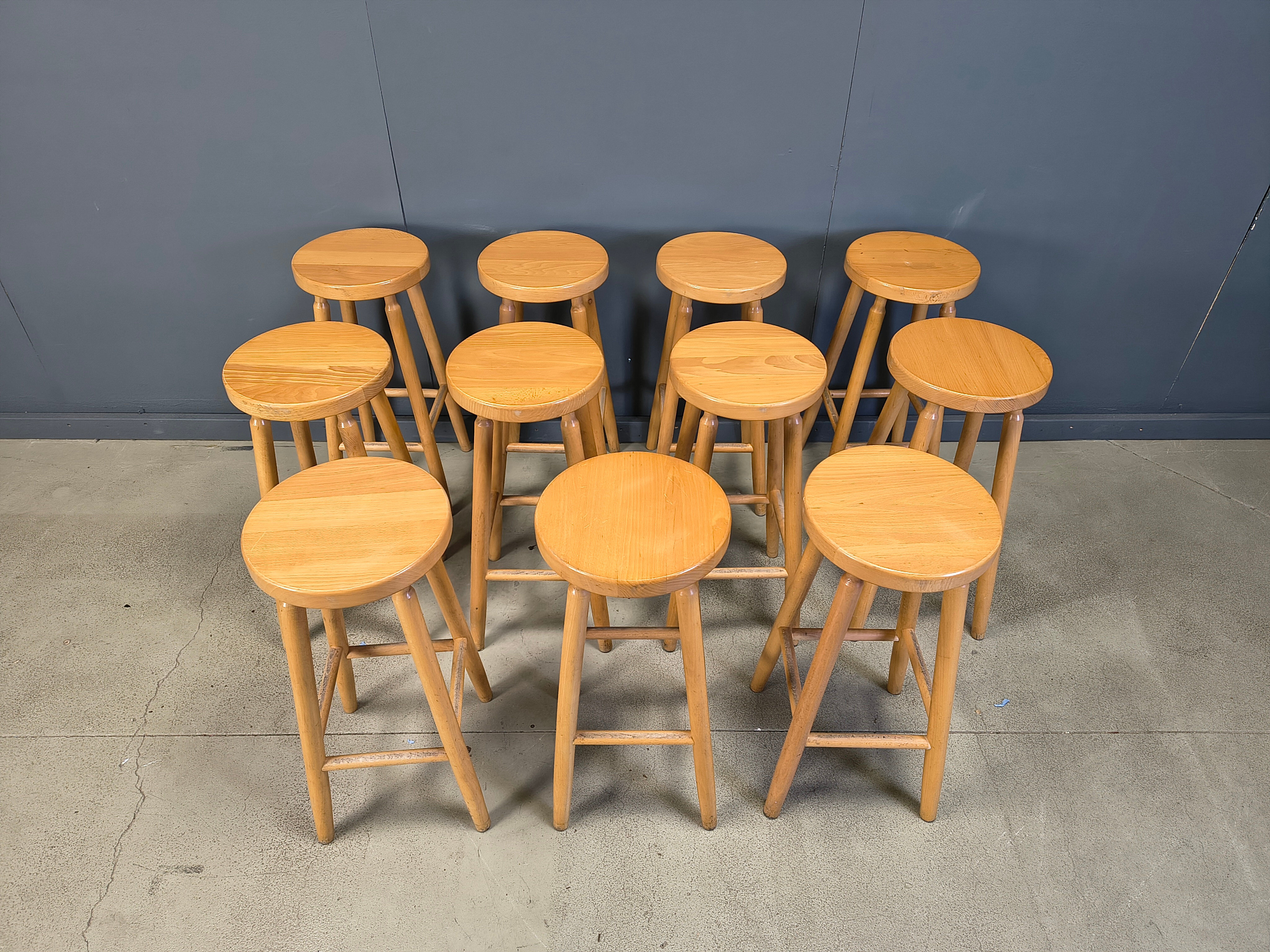 Alpine style chalet stools in wood, set of 11 - 1970s