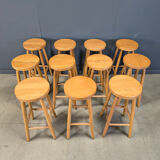 Alpine style chalet stools in wood, set of 11 - 1970s