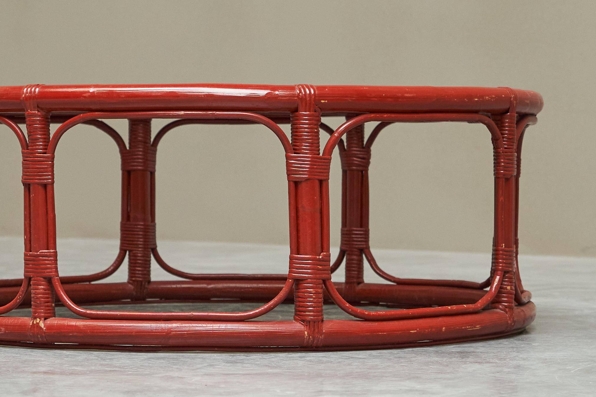 "Blood of Ox" coffee table in lacquered bamboo and glass, 20th century