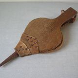 Old wooden and leather fireplace bellows works tool accessory