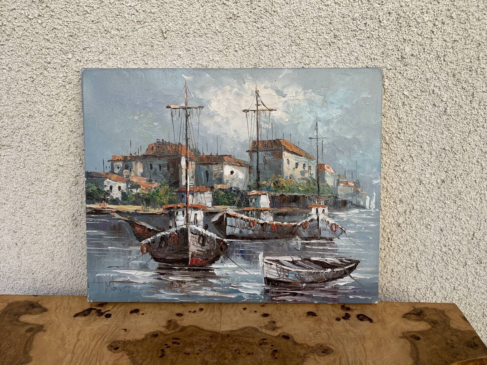 Beautiful oil painting on canvas Marine Signed Bonnett