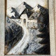 Tableau alpin en bois sculpté et peint