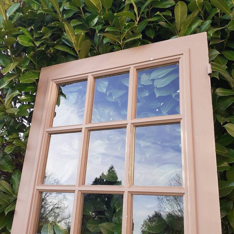 Old moulded glass communication door 221x83cm 15 small panes