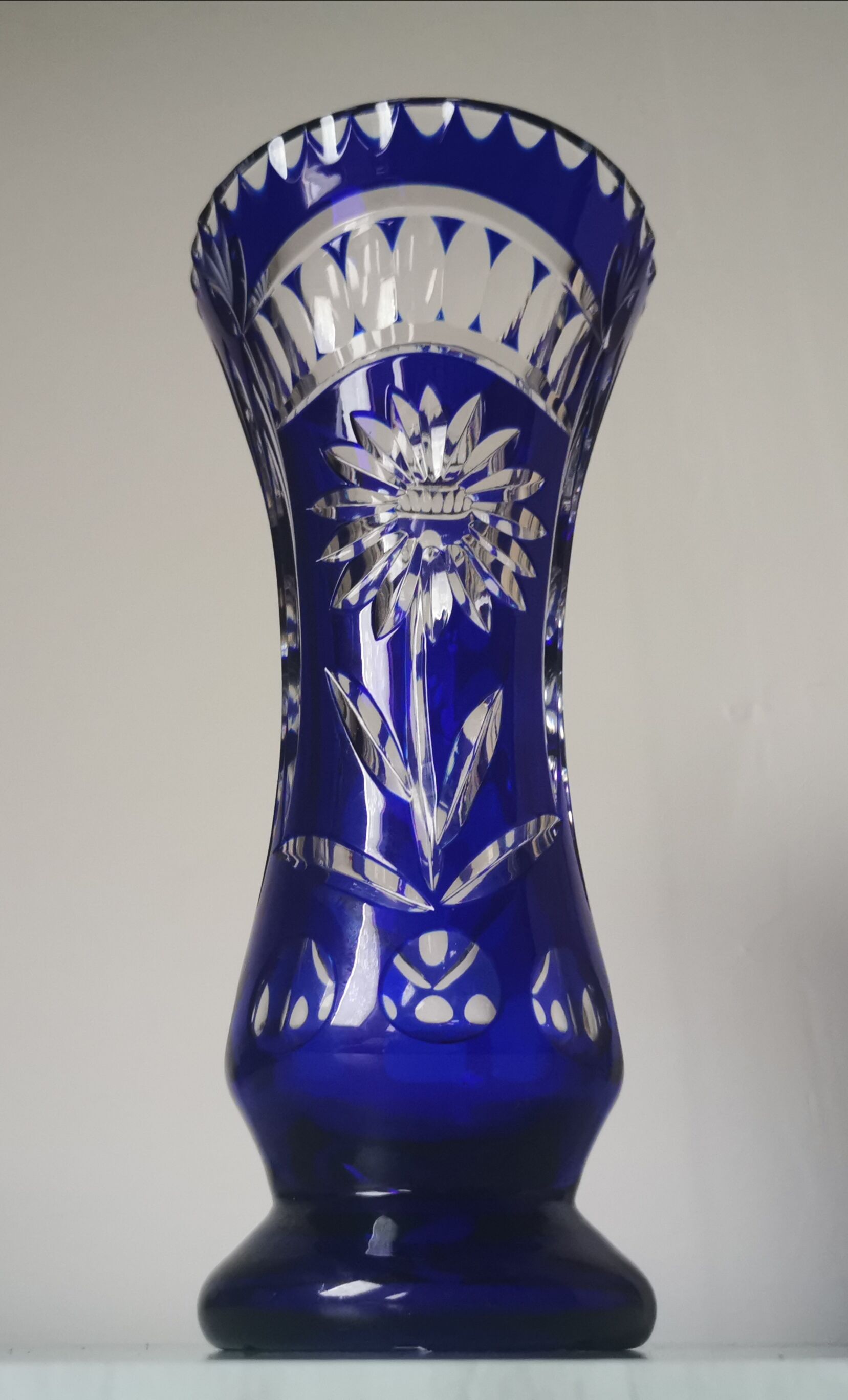 Blue cut crystal vase