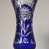 Blue cut crystal vase