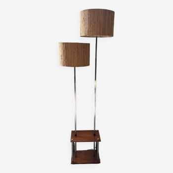 Double lampshade floor lamp in teak and chrome