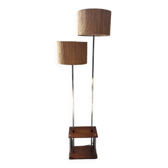 Double lampshade floor lamp in teak and chrome