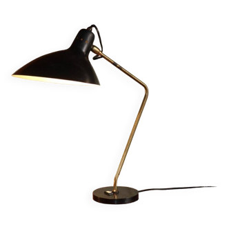 Lampe de bureau vintage en laiton et métal laqué noir, 1950