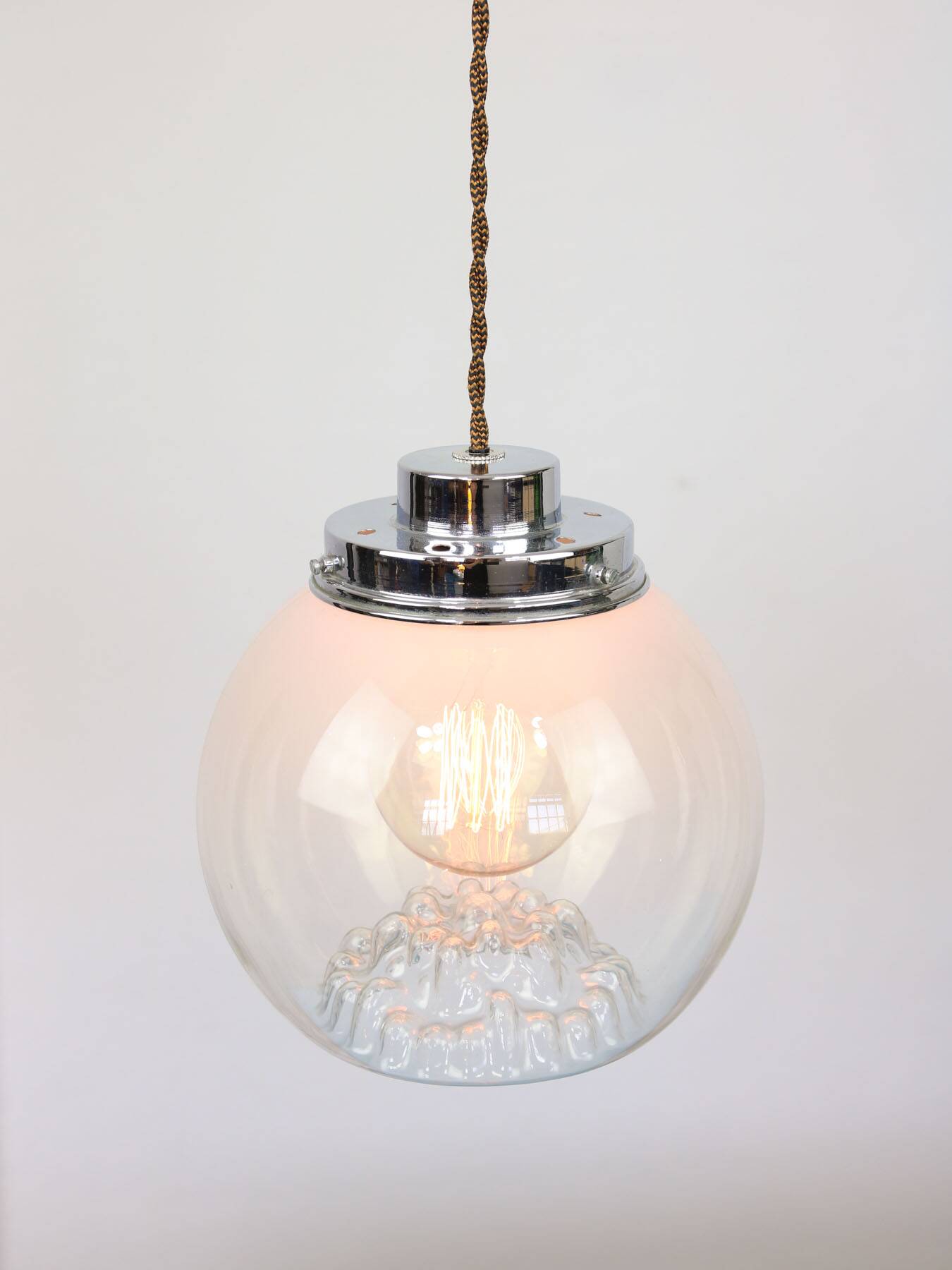 Suspension mid-century en chrome et verre de murano, italie