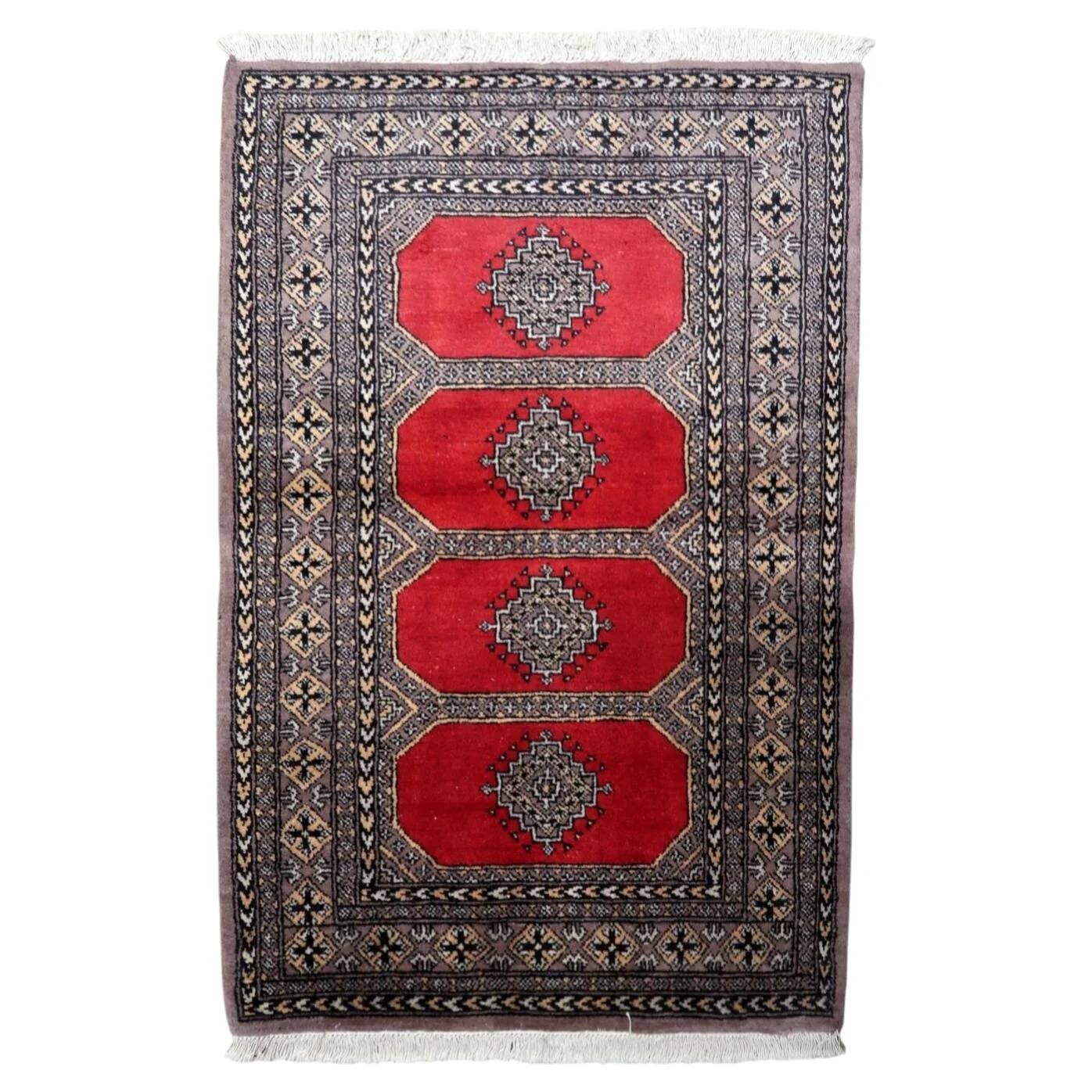 Vintage Uzbek Bukhara rug 92cm x 140cm 1960s