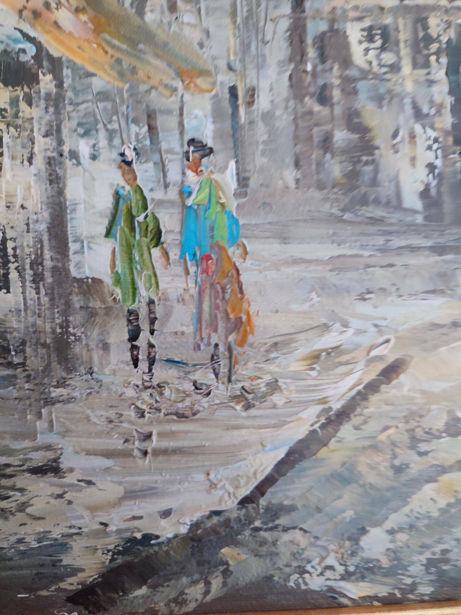 Description superb painting representing the place du tertre in Paris signed caroline burnett