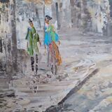 Description superb painting representing the place du tertre in Paris signed caroline burnett