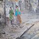 Description superbe tableau représentant la place du tertre a paris signé caroline burnett