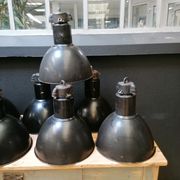 Industrial vintage factory pendant lamp, enamelled metal, 60s