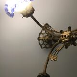 Art Deco style chandelier, bronze and glass paste tulips