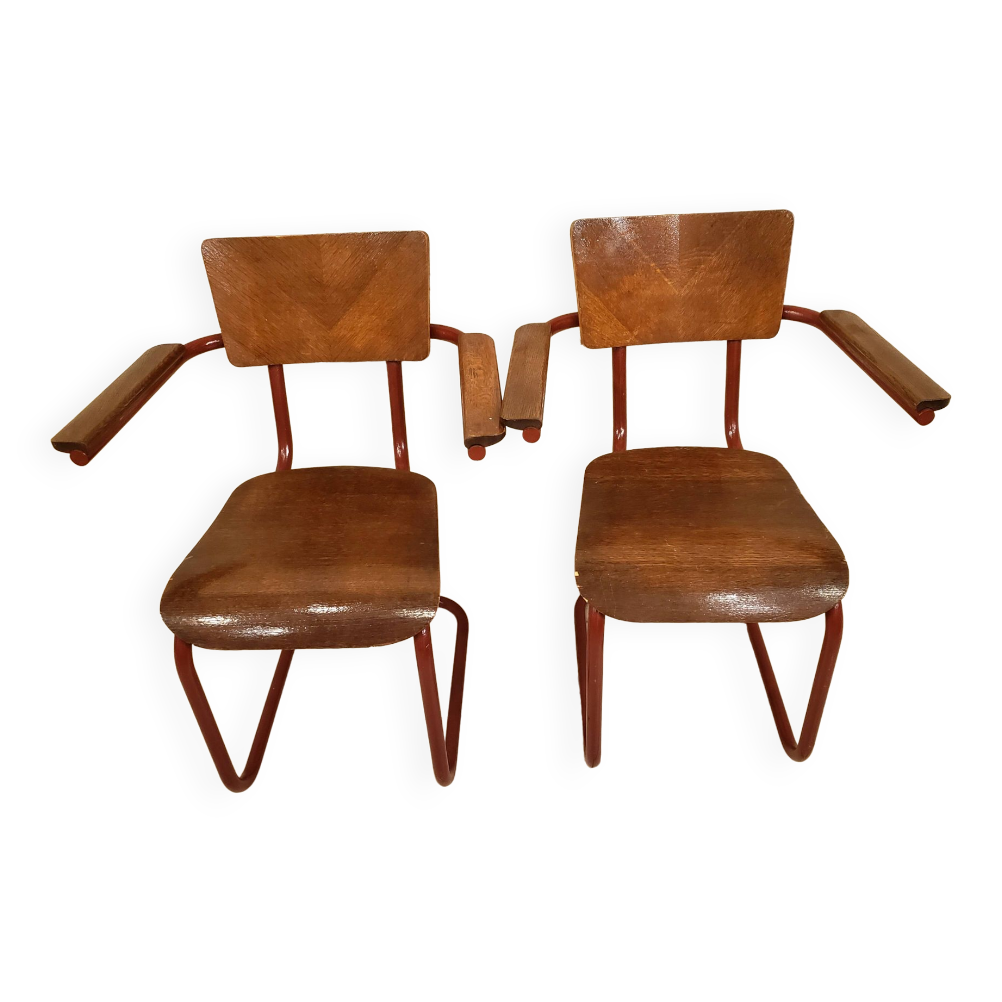 Pair of S-shaped tube school chairs
