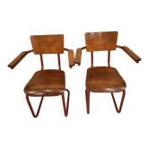 Paire de chaises d'école en tubes forme S