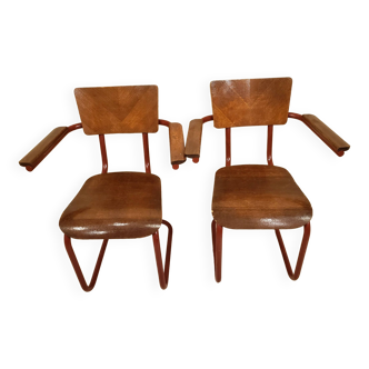 Pair of S-shaped tube school chairs