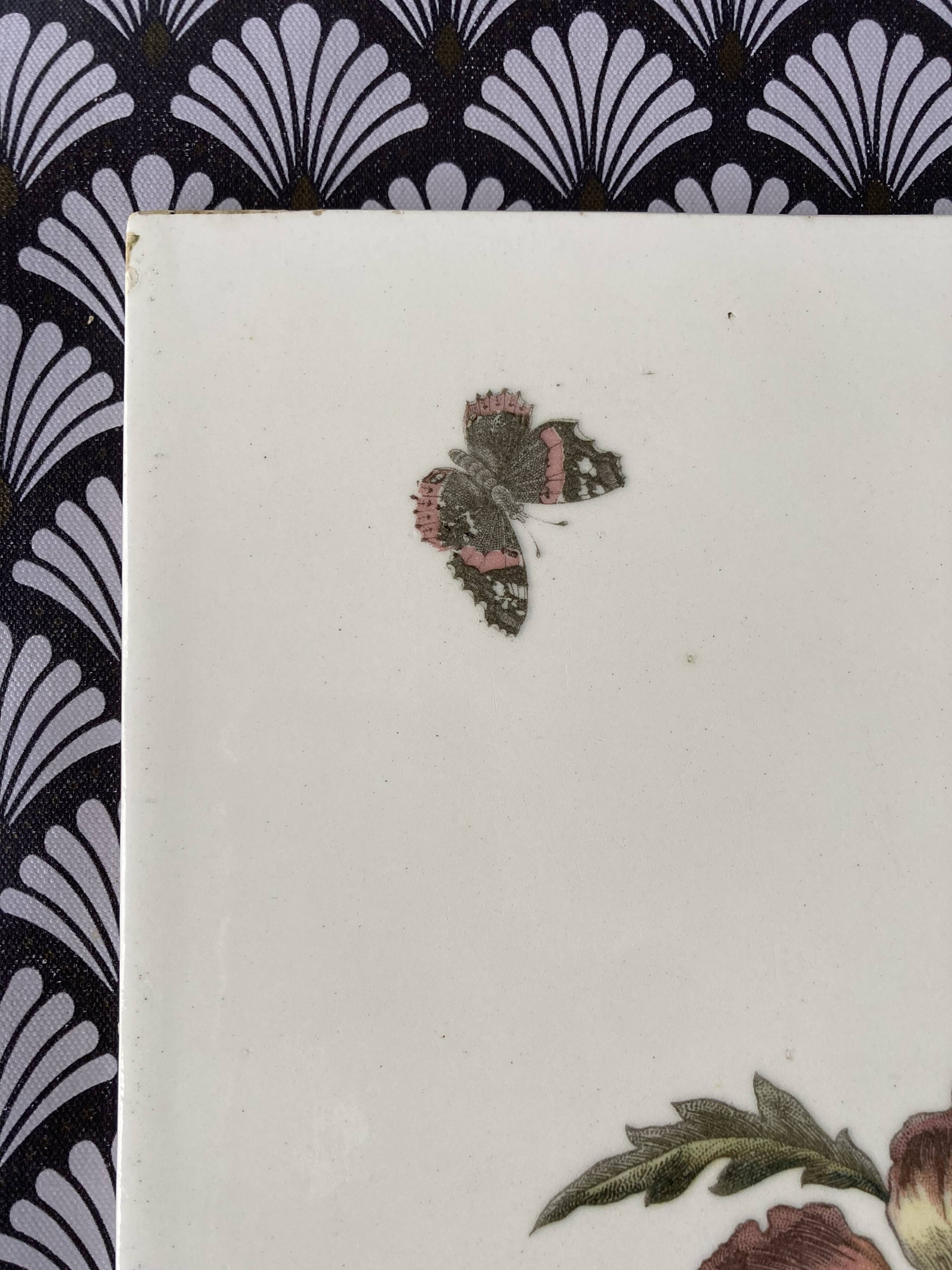 Large Art Nouveau Floral Faience Tile 24 x 38cm