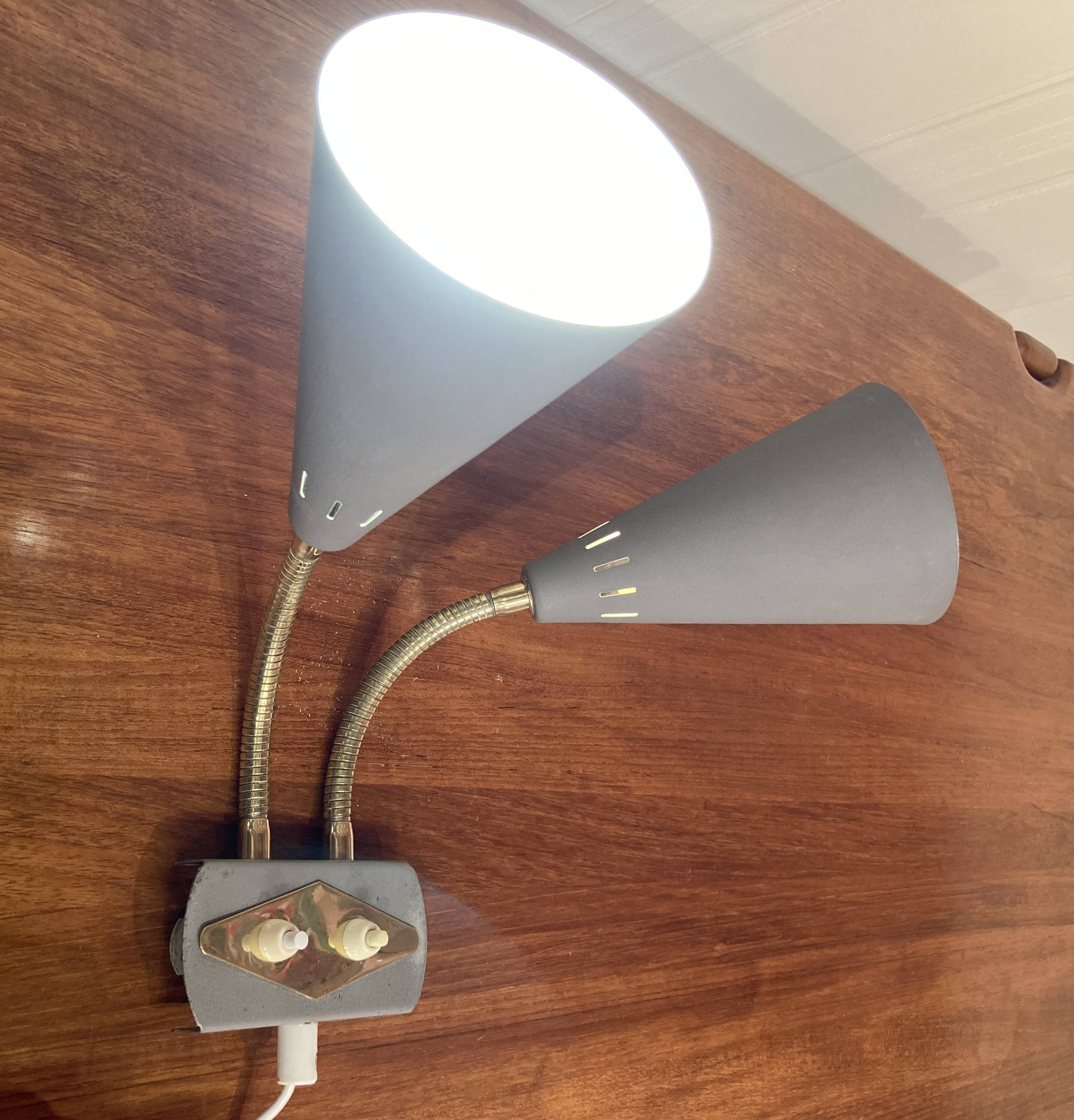 Double metal wall lamp, Scandinavian design 1950.