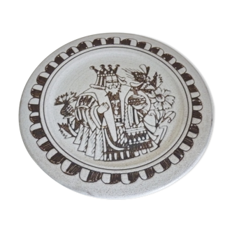 Ceramic plate of enamelled art, signed La Tournerie, 60s/70s