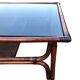 Large vintage rattan and smoked glass coffee table, 1970s