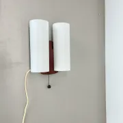 Minimalistic Wall Lamp from White Satin Glass and Teak Wood by LUXUS, Vittsjö, Sweden, 1970s