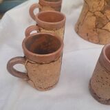 Set of old Corsican cork and terracotta handcrafted pitcher and cup