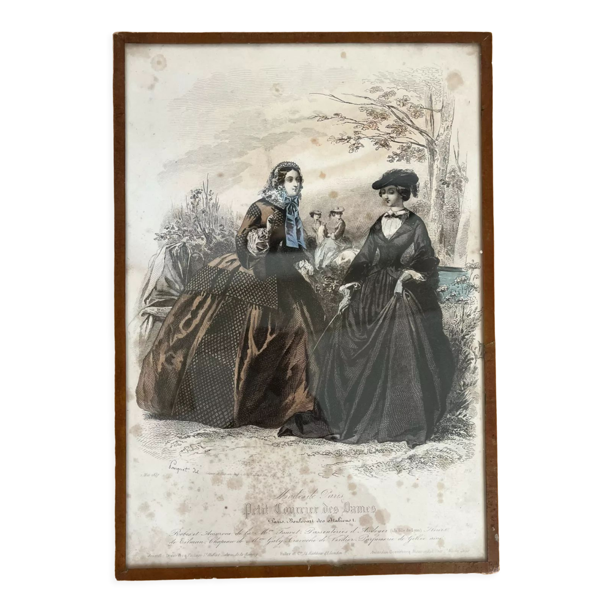 Old engraving titled Fashions of Paris framed