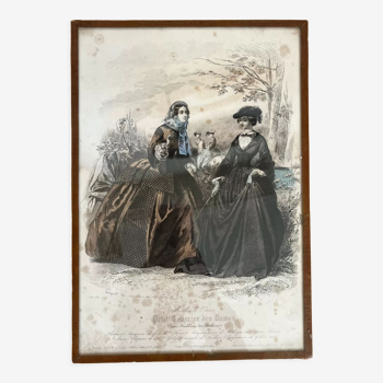 Old engraving titled Fashions of Paris framed