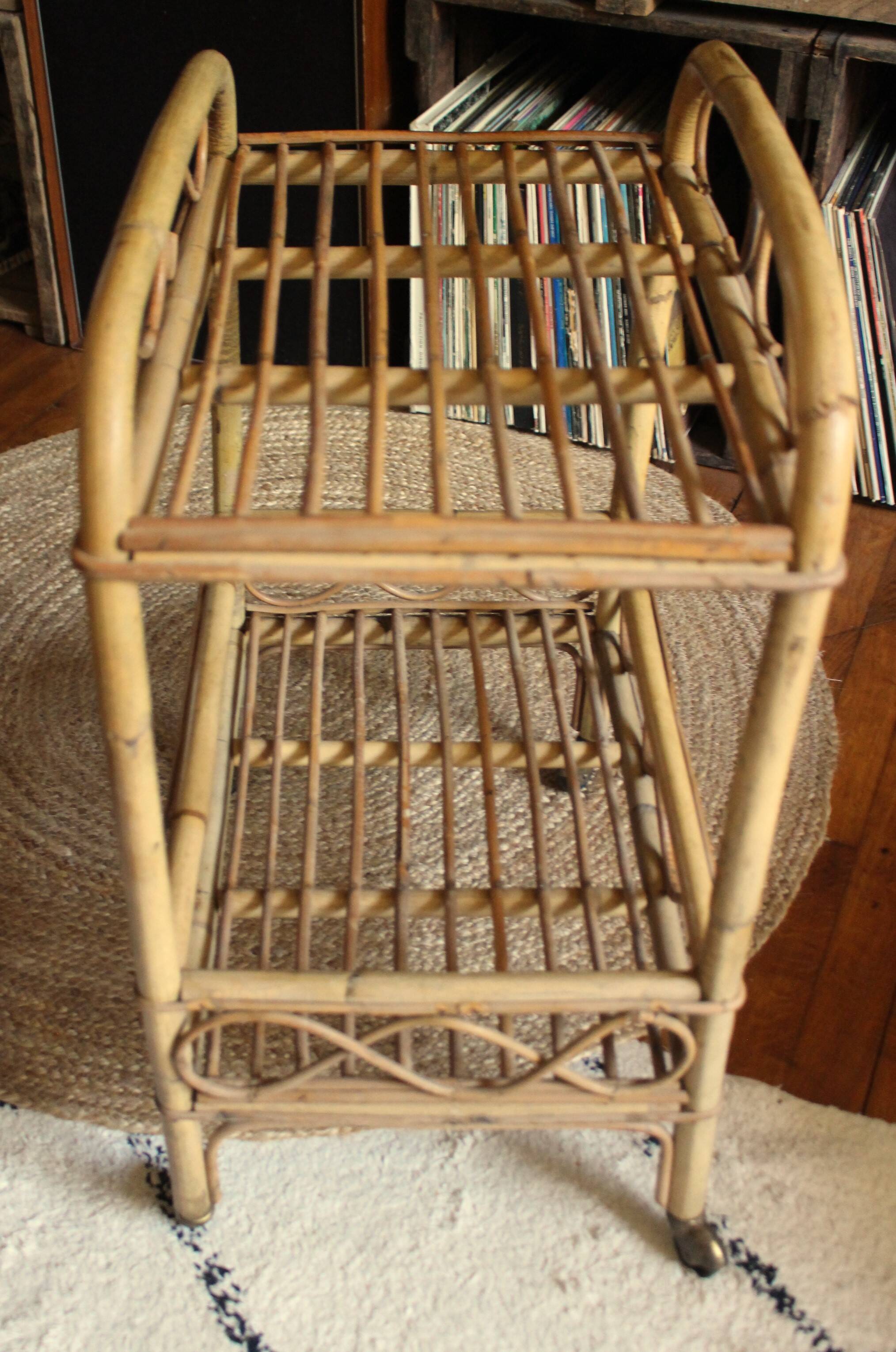 Vintage rattan trolley on wheels
