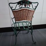 Metal and rattan chair with vine and grape decor