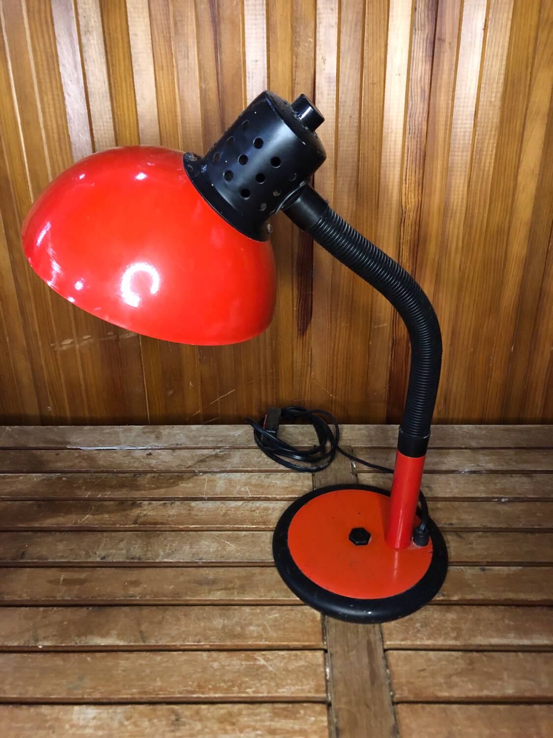 Old aluminor articulated lamp red & black metal 1970s vintage #a545