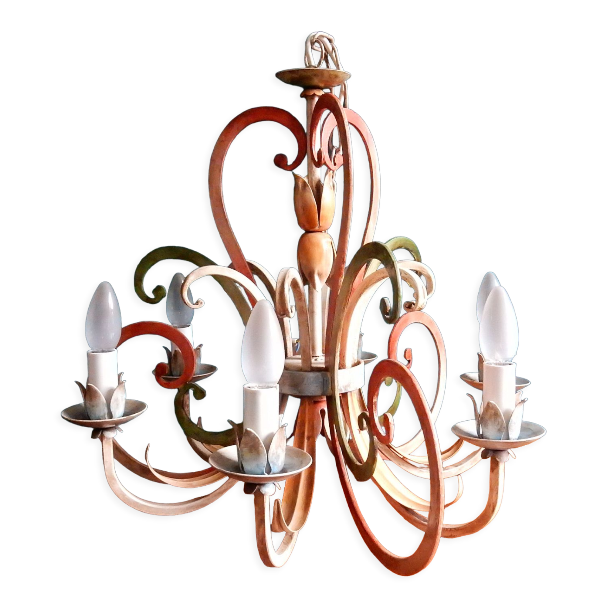 Florentine pendant lamp in hand-painted polychrome metal